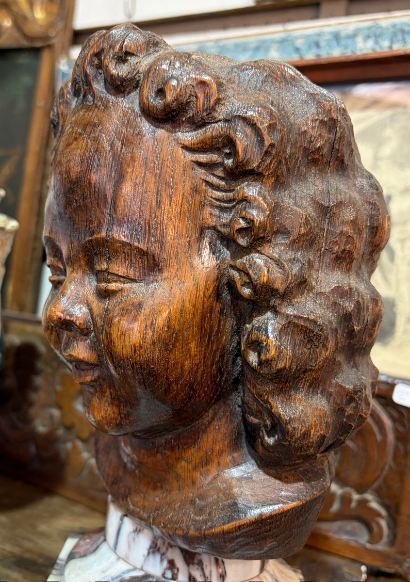Oak Angel Head, Early 18th Century, France.-photo-1