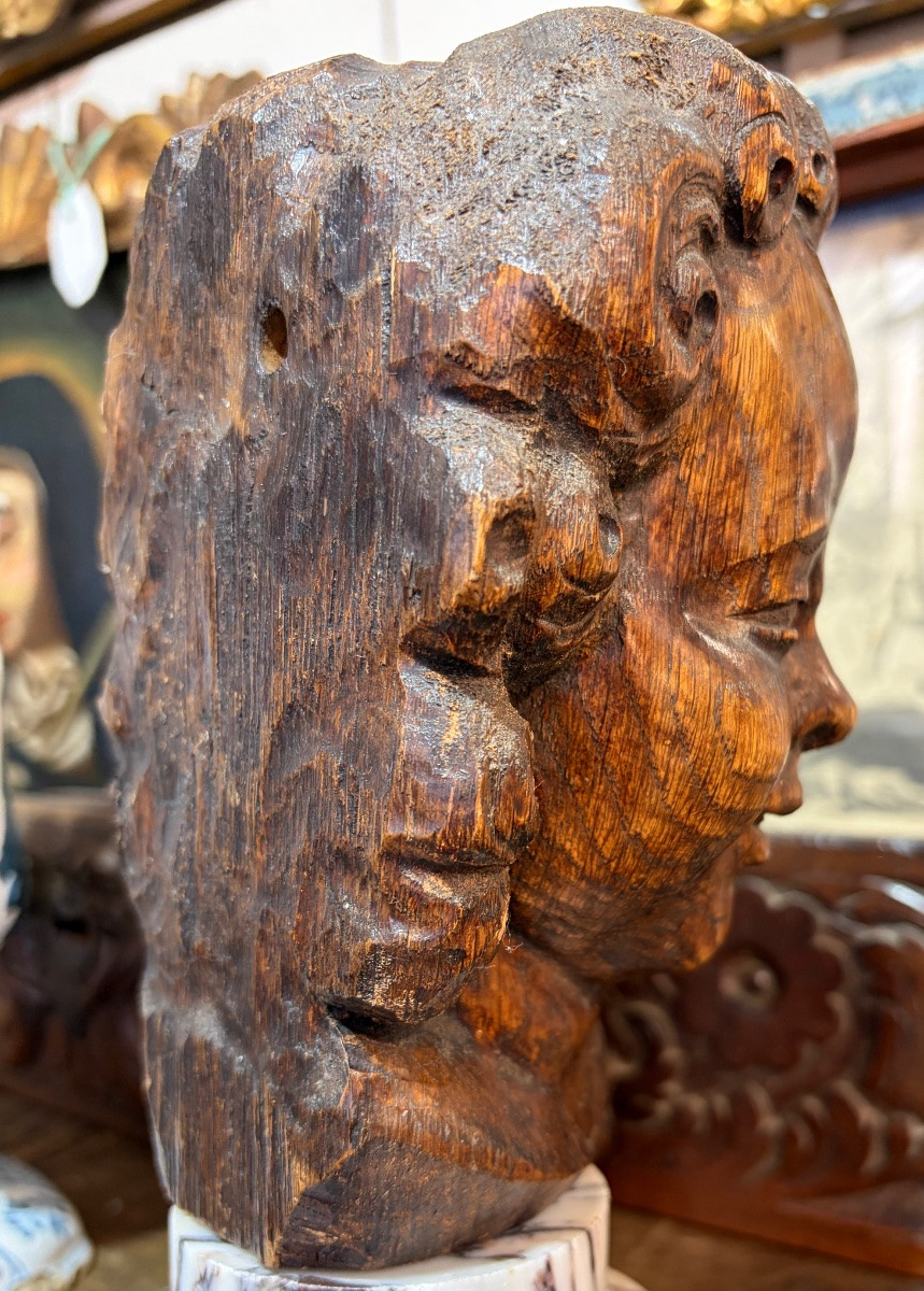 Oak Angel Head, Early 18th Century, France.-photo-5