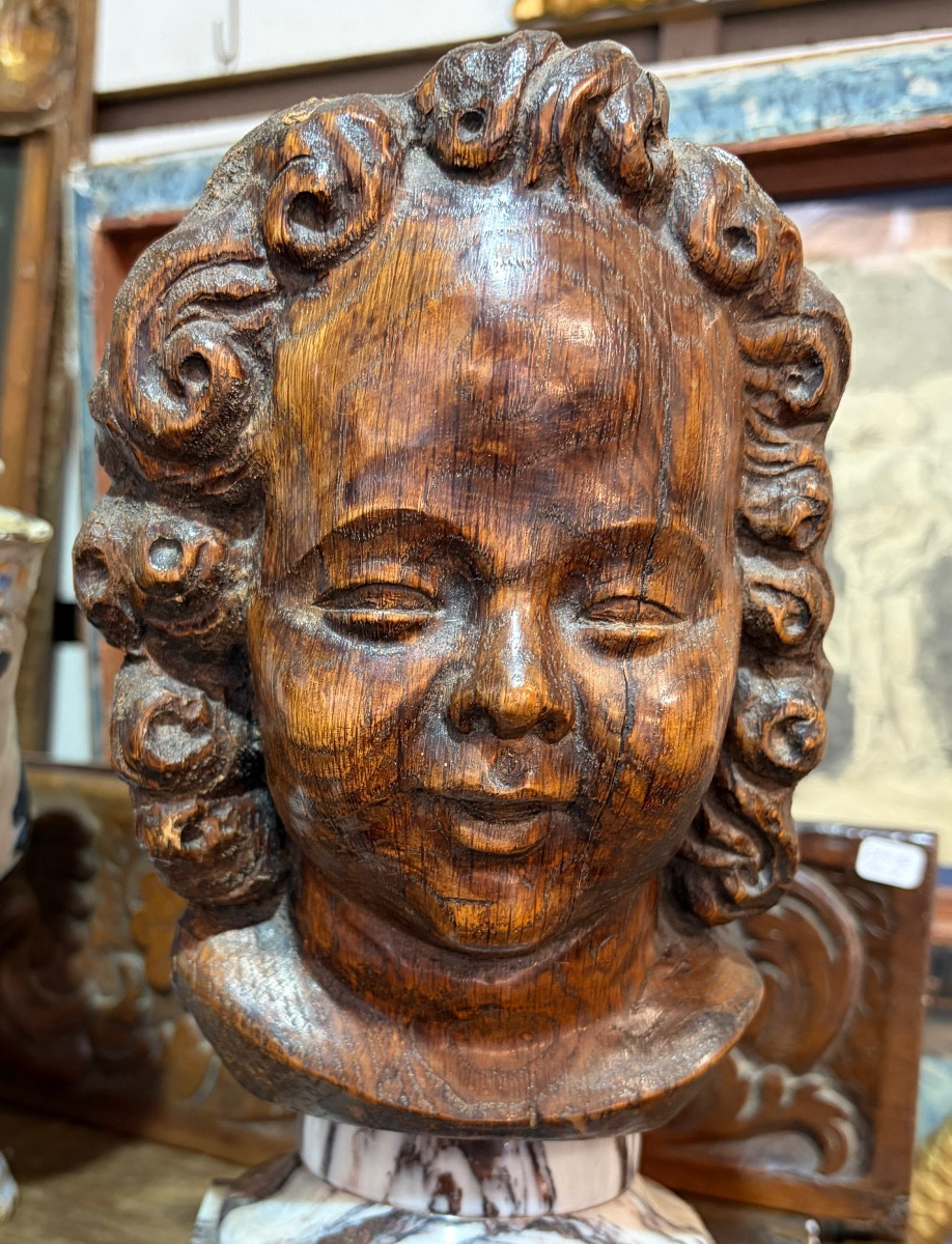 Oak Angel Head, Early 18th Century, France.
