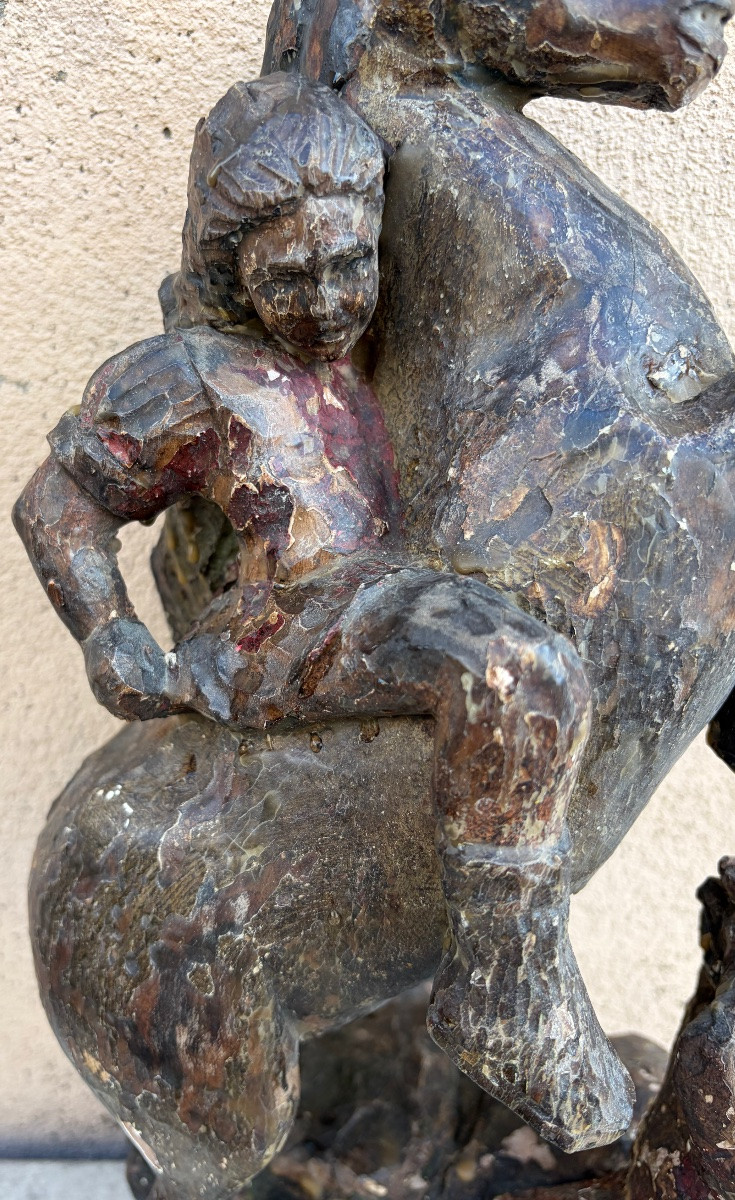 Statue en bois, la Conversion de St Paul. Art populaire XVIII éme siècle.-photo-4