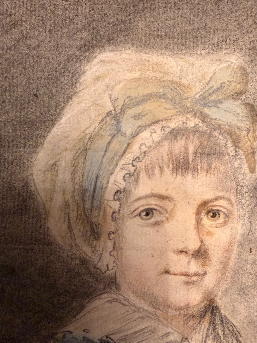 Portrait Of A Little Girl, Late 18th Century, France. Drawing.-photo-4