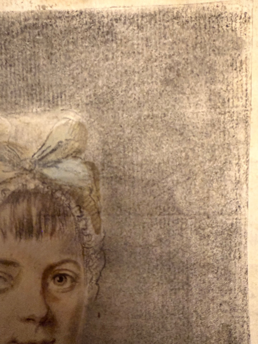 Portrait Of A Little Girl, Late 18th Century, France. Drawing.-photo-3