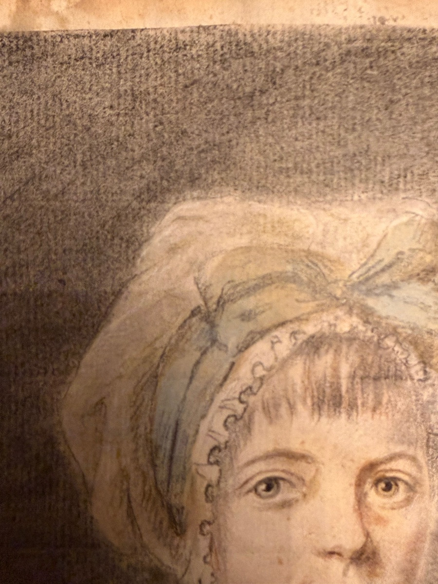Portrait Of A Little Girl, Late 18th Century, France. Drawing.-photo-4