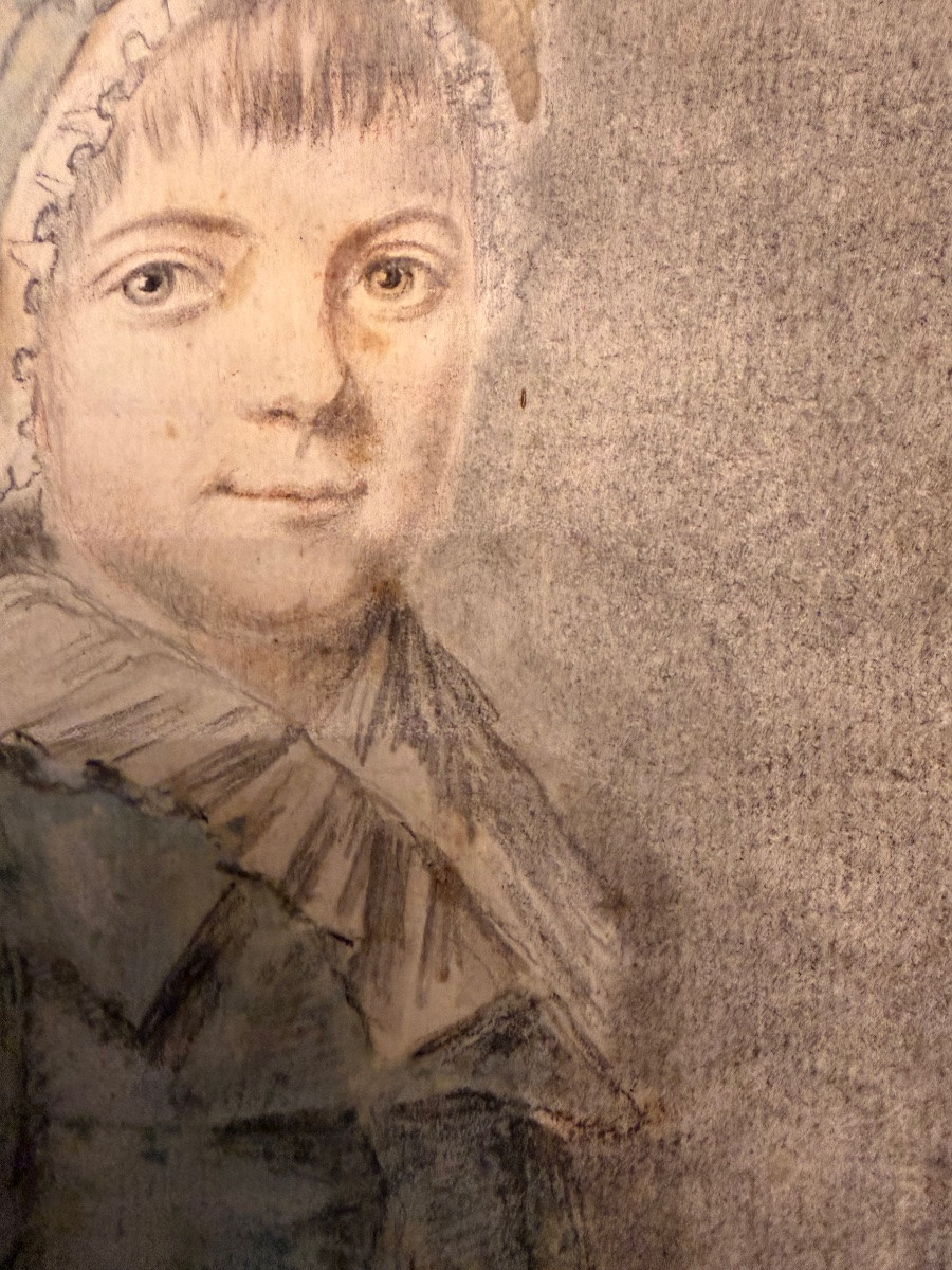 Portrait Of A Little Girl, Late 18th Century, France. Drawing.-photo-6
