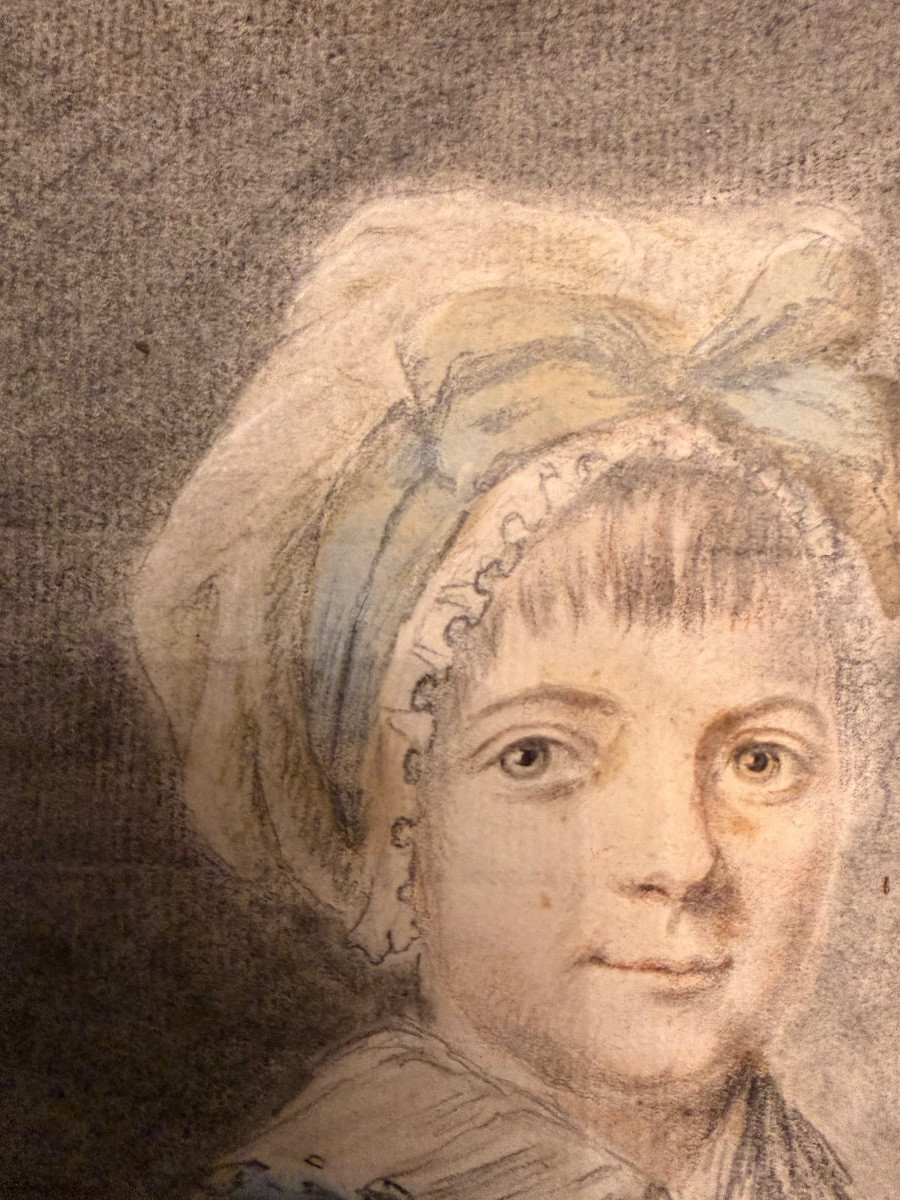 Portrait Of A Little Girl, Late 18th Century, France. Drawing.-photo-7