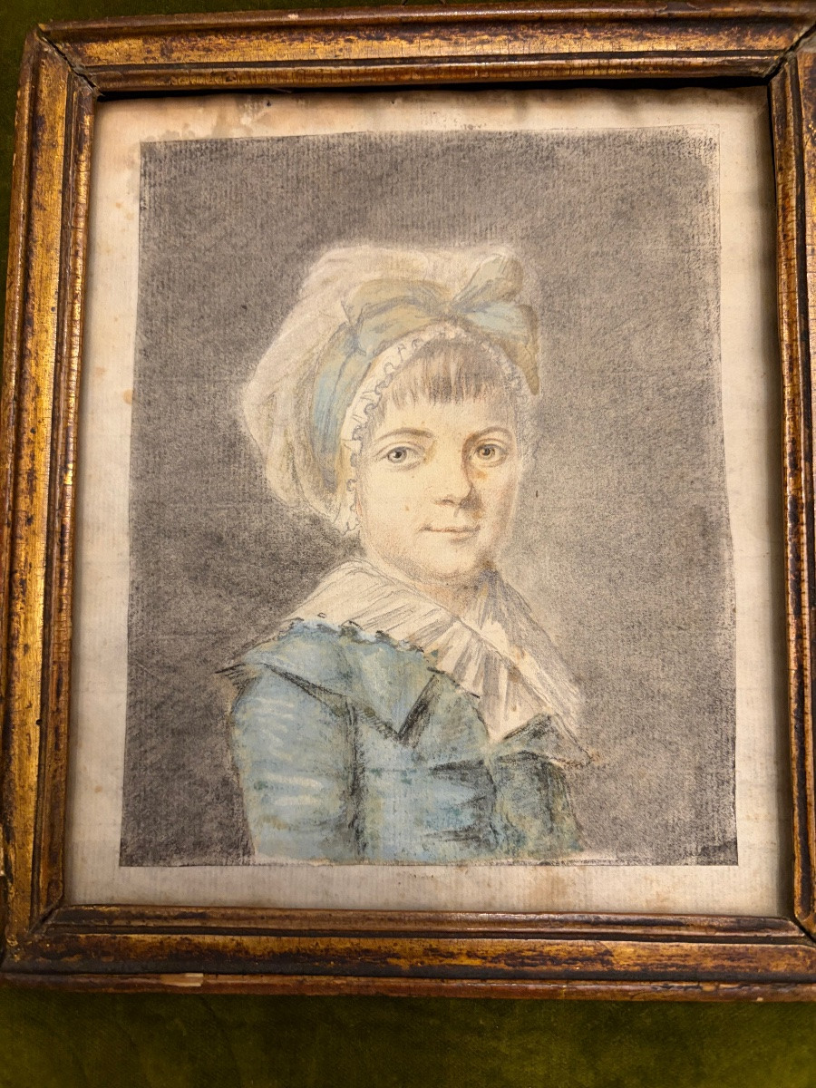 Portrait Of A Little Girl, Late 18th Century, France. Drawing.-photo-8