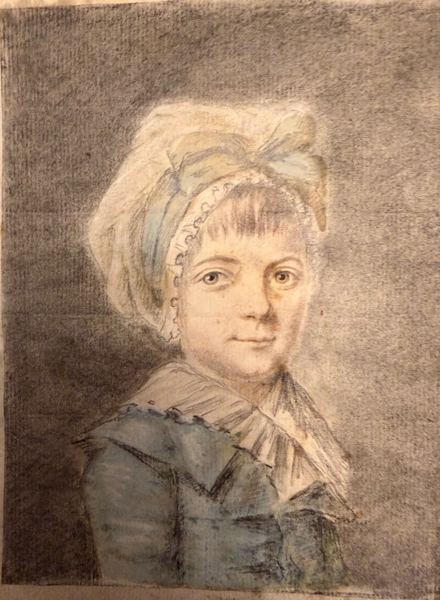 Portrait Of A Little Girl, Late 18th Century, France. Drawing.