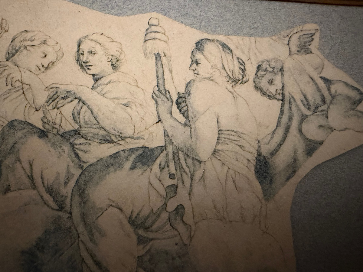 Pair Of Drawings, In Blue Ink, 17th Or 18th Century. -photo-1