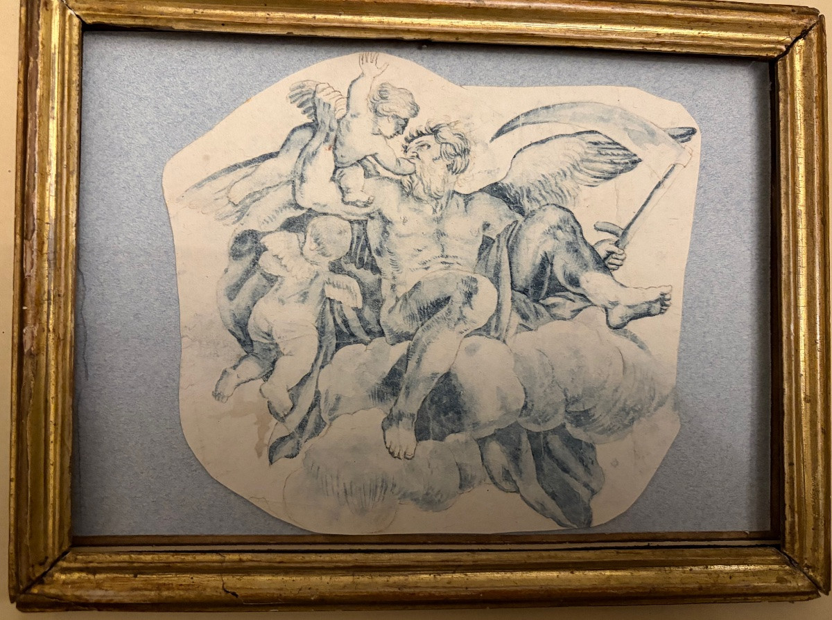 Pair Of Drawings, In Blue Ink, 17th Or 18th Century. -photo-6
