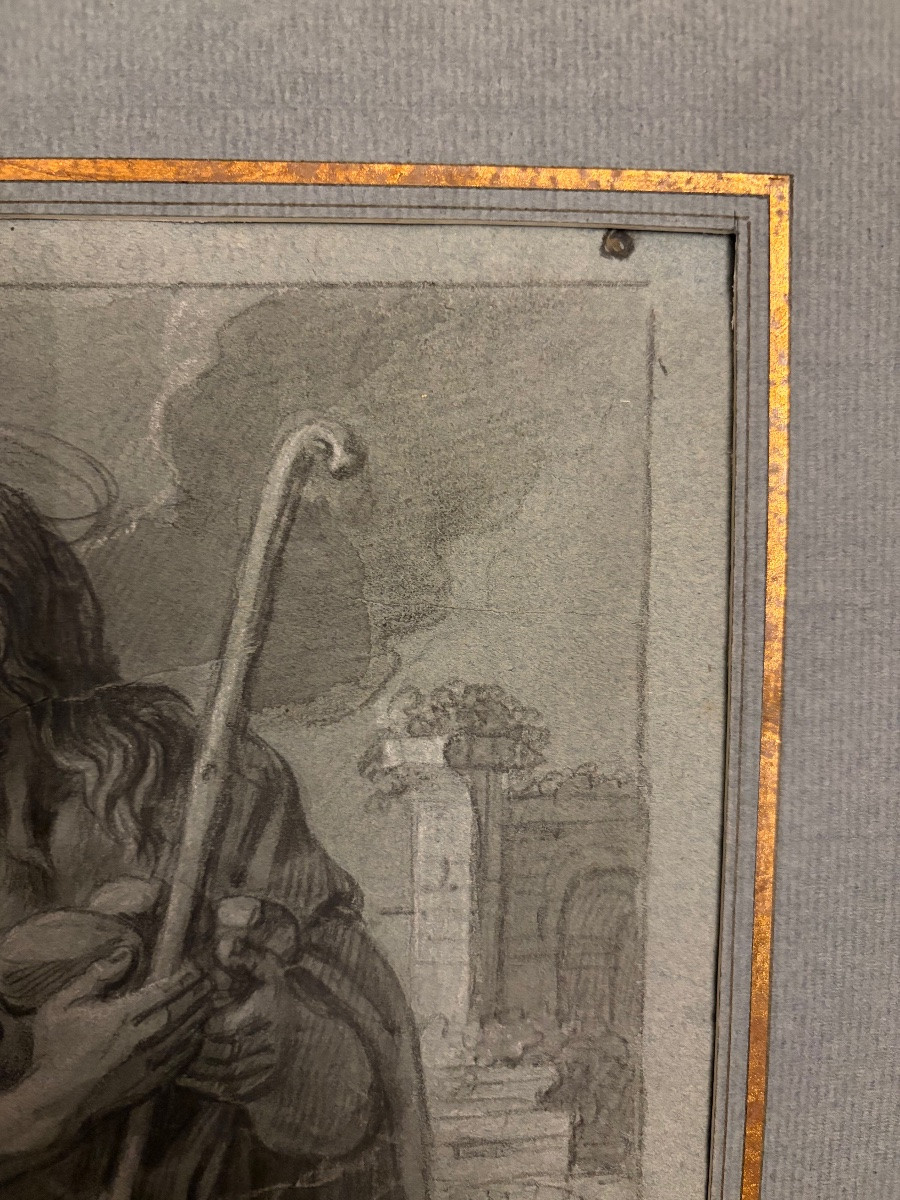 Drawing Attributed To François Verdier. Black Stone On Prepared Paper. Saint Mary The Egyptian-photo-3