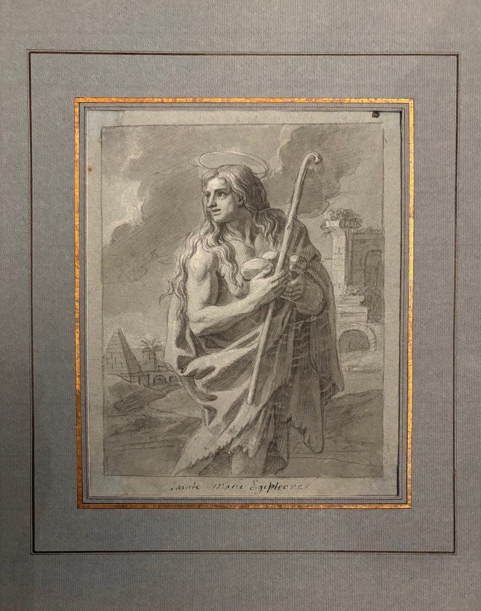 Drawing Attributed To François Verdier. Black Stone On Prepared Paper. Saint Mary The Egyptian
