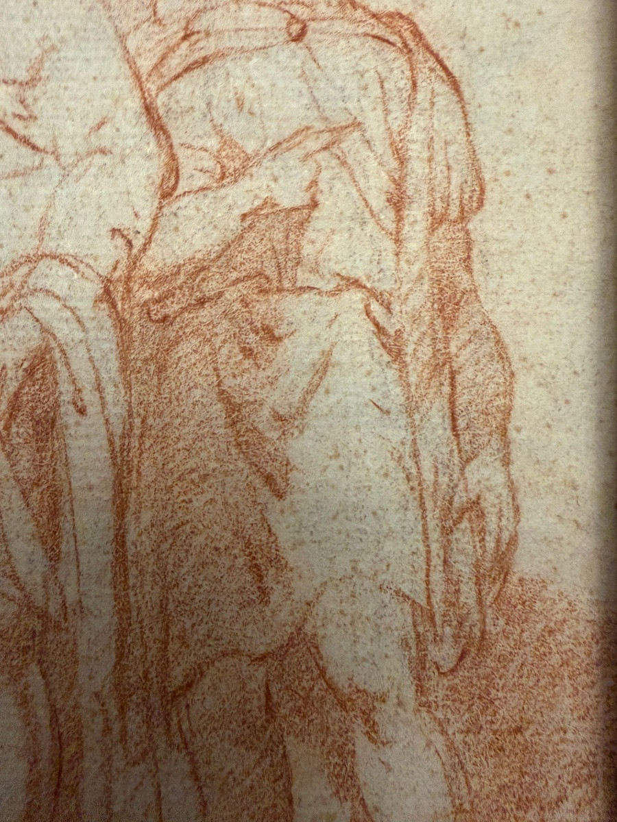 Dessin XVIIIéme à la sanguine, dans le goût antique, assemblée de patriciens discutant vivement-photo-4