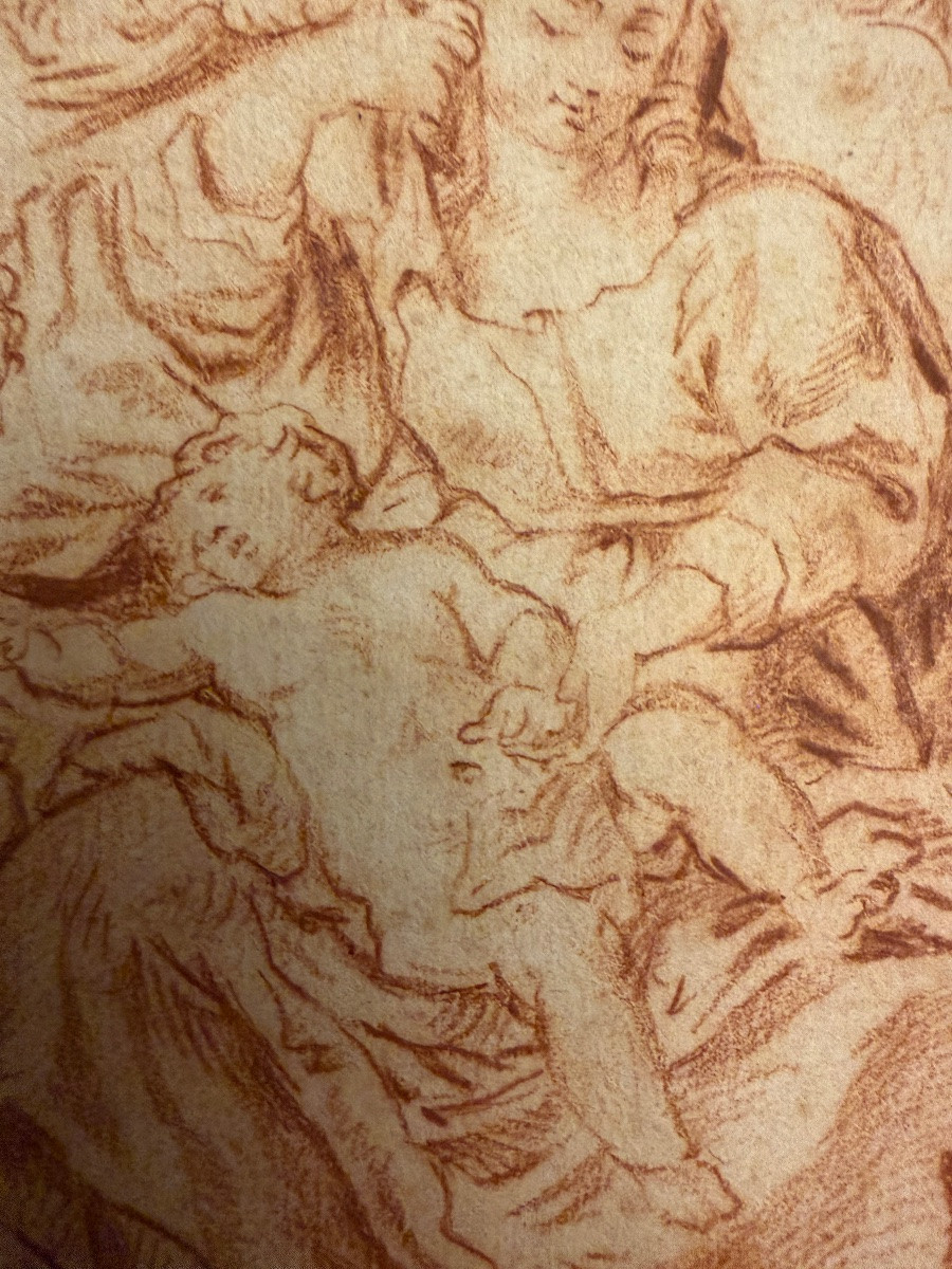 Dessin italien à la sanguine, Vierge à l’Enfant, avec Ste Élisabeth. XVIII éme siècle.-photo-4