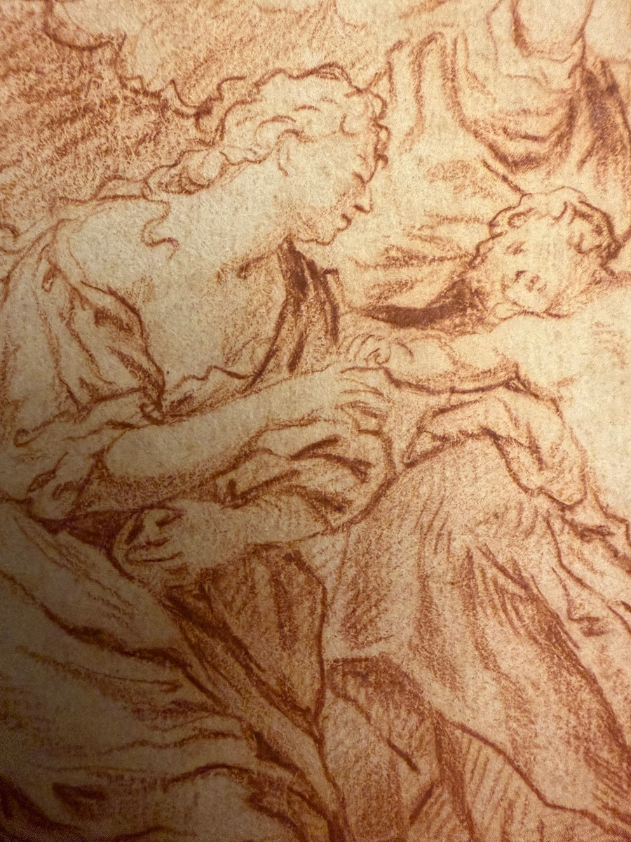 Dessin italien à la sanguine, Vierge à l’Enfant, avec Ste Élisabeth. XVIII éme siècle.-photo-5