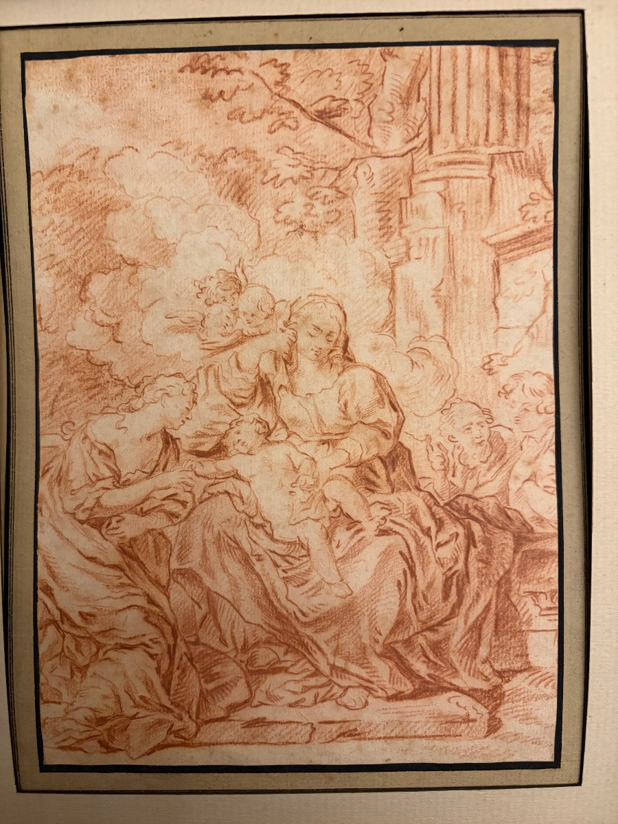 Dessin italien à la sanguine, Vierge à l’Enfant, avec Ste Élisabeth. XVIII éme siècle.-photo-7