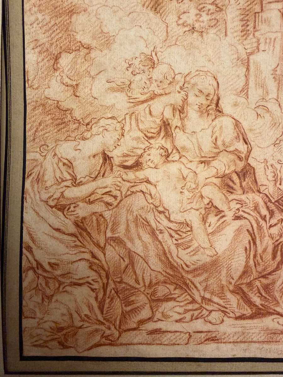 Dessin italien à la sanguine, Vierge à l’Enfant, avec Ste Élisabeth. XVIII éme siècle.-photo-8