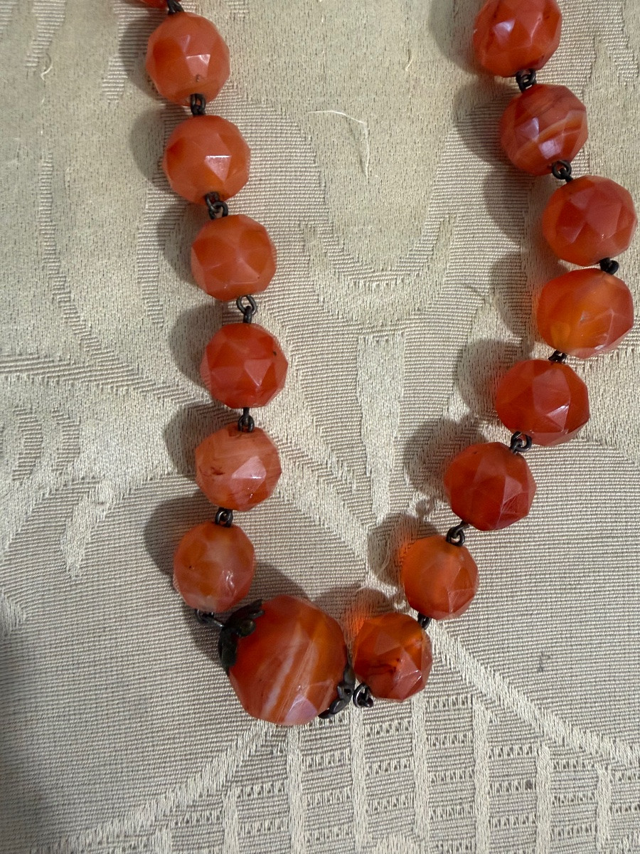 Collier en cornaline facettée. Fin 19 eme ou début 20 eme-photo-2