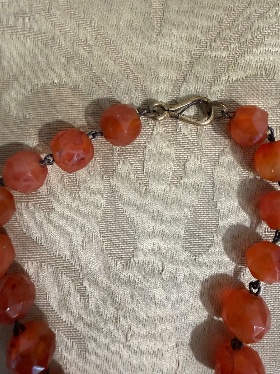 Collier en cornaline facettée. Fin 19 eme ou début 20 eme-photo-3