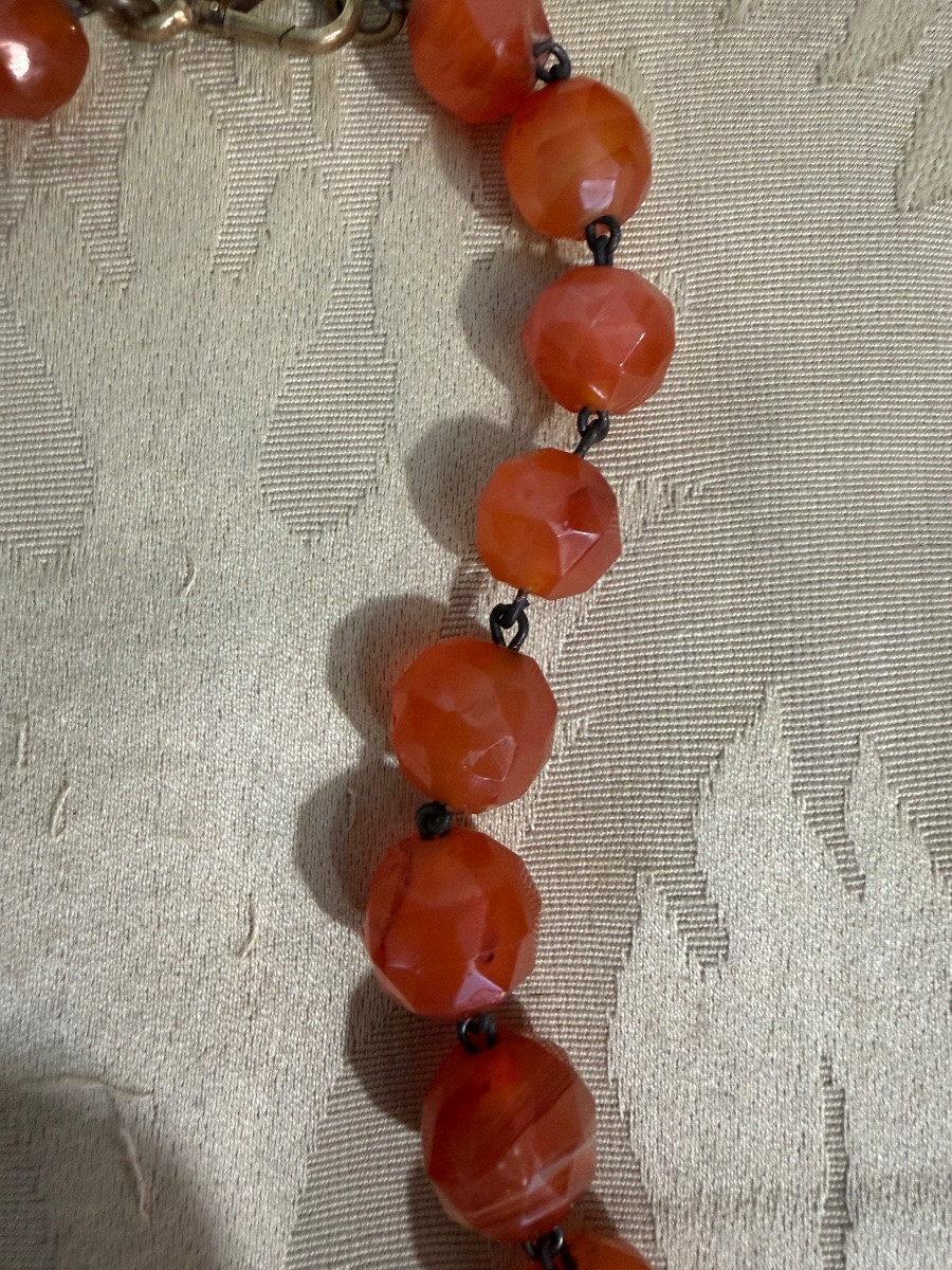 Collier en cornaline facettée. Fin 19 eme ou début 20 eme-photo-1