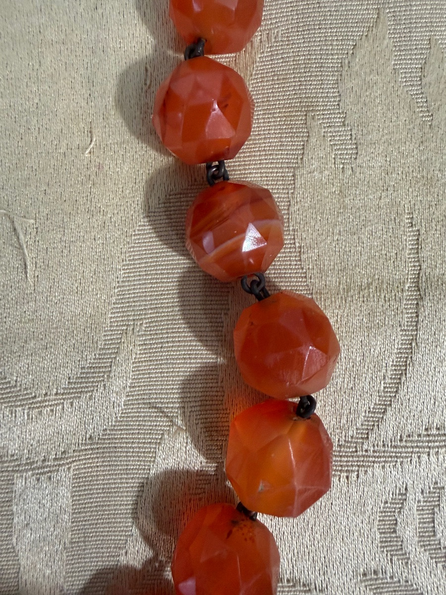 Collier en cornaline facettée. Fin 19 eme ou début 20 eme-photo-2