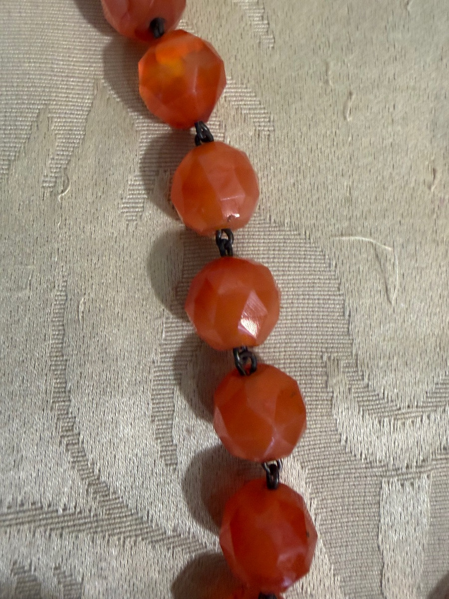 Collier en cornaline facettée. Fin 19 eme ou début 20 eme-photo-4