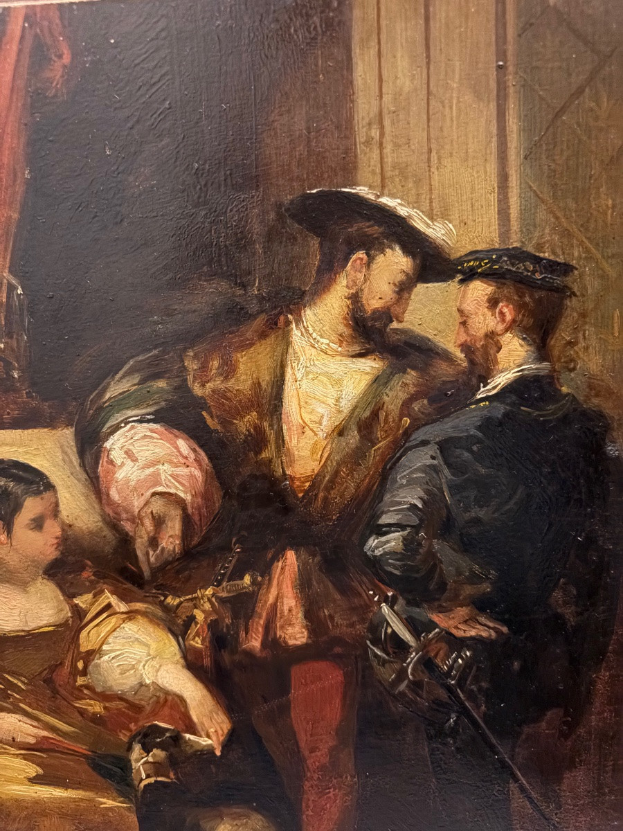 Oil On Board, Francis I And Charles V, After Bonnington. 19th Century.-photo-4