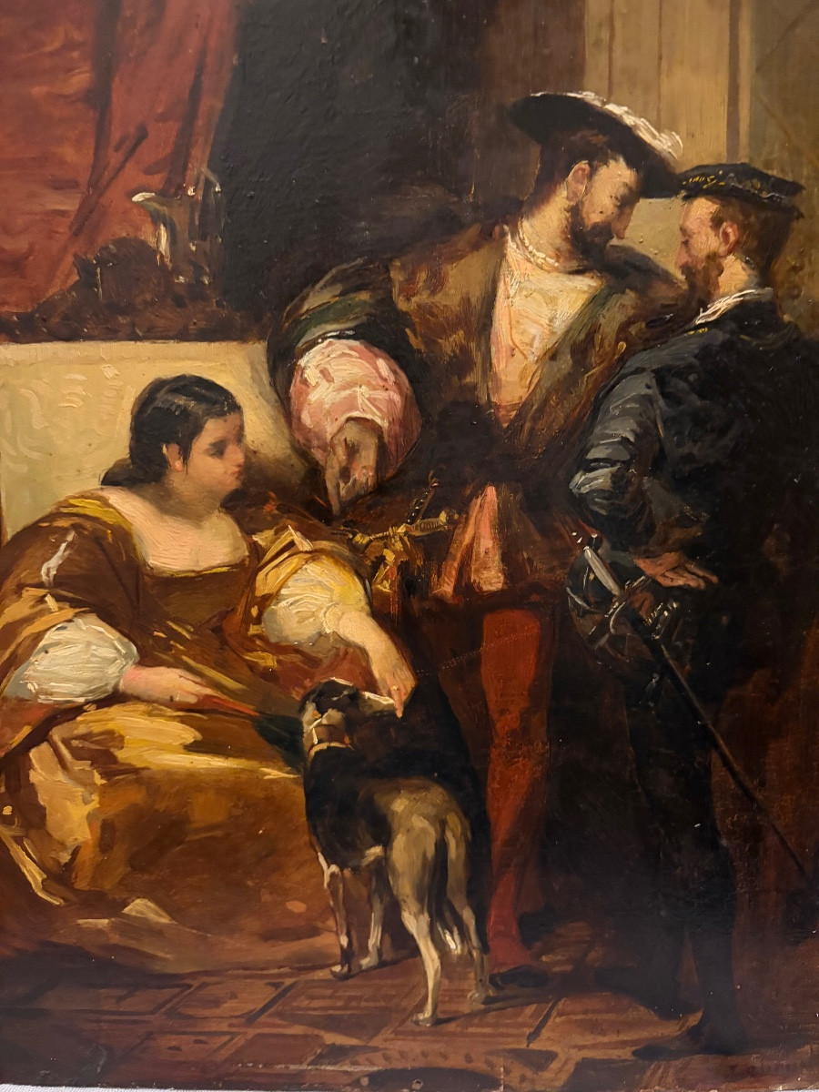 Oil On Board, Francis I And Charles V, After Bonnington. 19th Century.