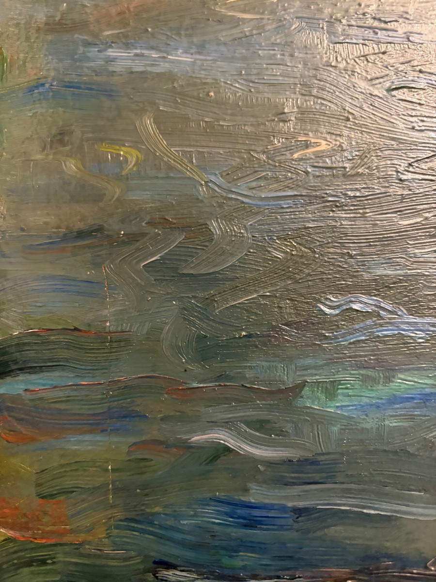 Oil On Wood, Nymphéas, In The Style Of Monet, Late 19th Century.-photo-4