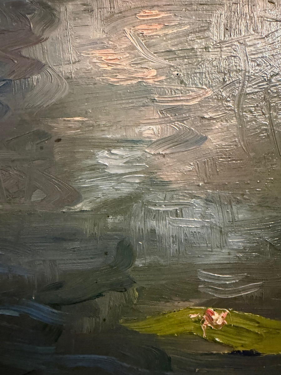 Oil On Wood, Nymphéas, In The Style Of Monet, Late 19th Century.-photo-1