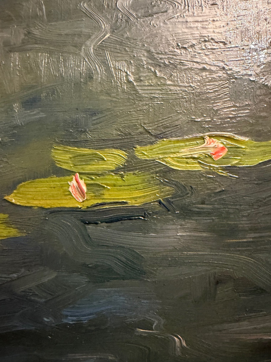 Oil On Wood, Nymphéas, In The Style Of Monet, Late 19th Century.-photo-6