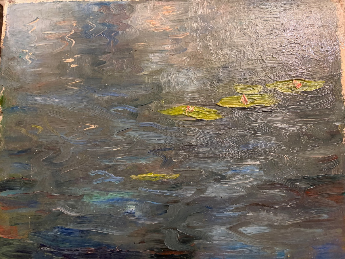 Oil On Wood, Nymphéas, In The Style Of Monet, Late 19th Century.