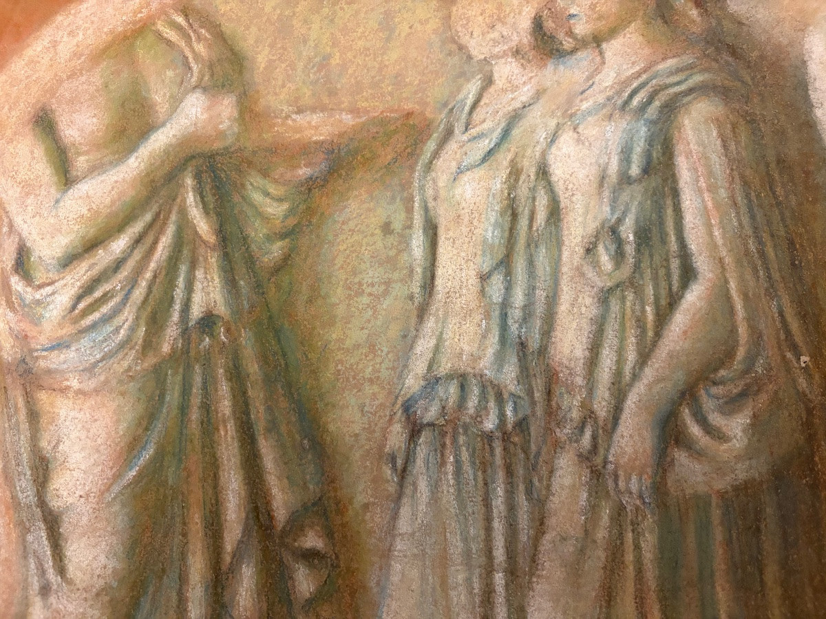 Large Late 19th Century Study Of An Antique Mural Frieze On Dark Buff Paper.-photo-3