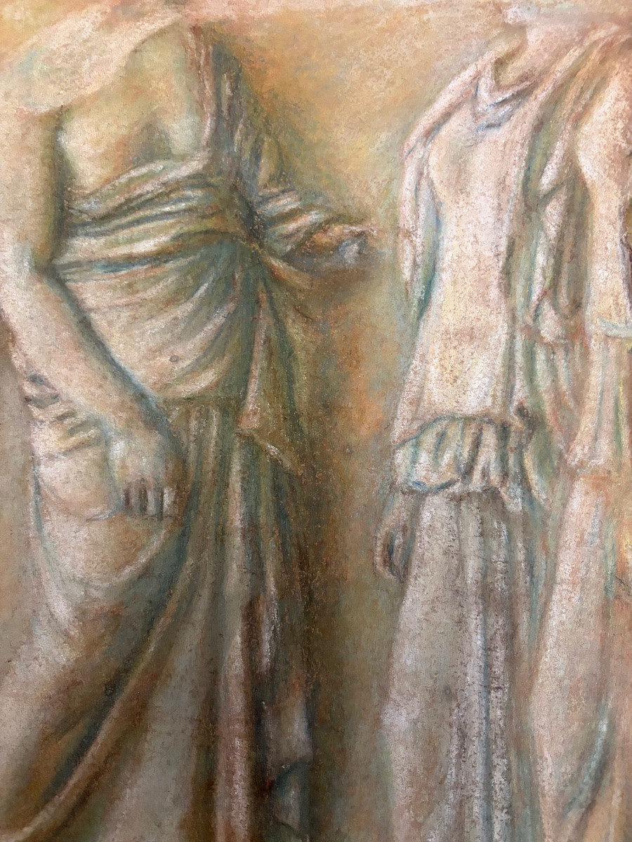 Large Late 19th Century Study Of An Antique Mural Frieze On Dark Buff Paper.-photo-2