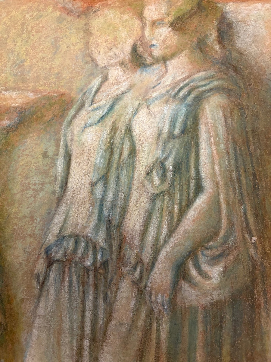 Large Late 19th Century Study Of An Antique Mural Frieze On Dark Buff Paper.-photo-3