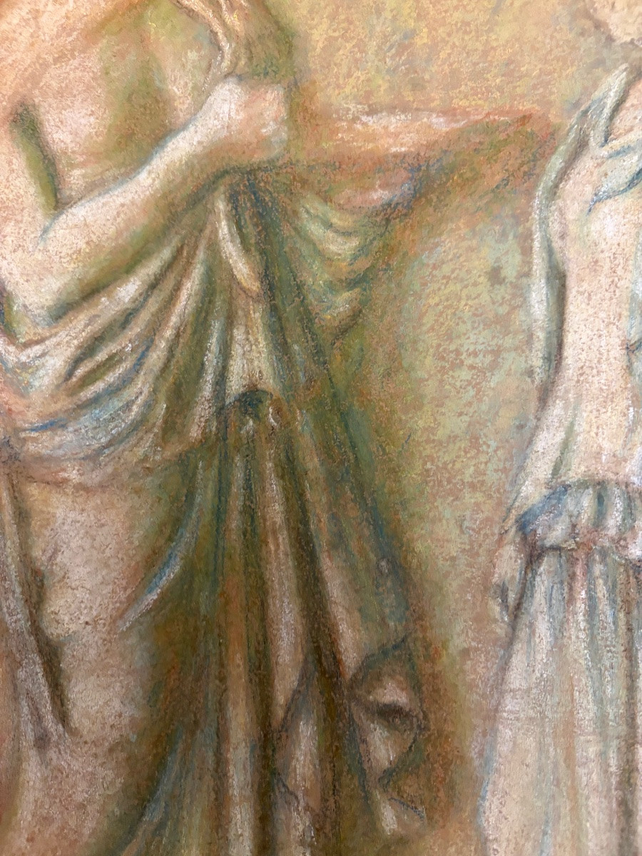 Large Late 19th Century Study Of An Antique Mural Frieze On Dark Buff Paper.-photo-4