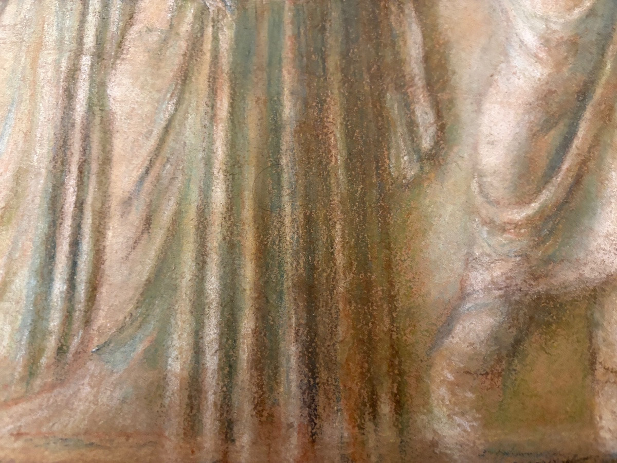 Large Late 19th Century Study Of An Antique Mural Frieze On Dark Buff Paper.-photo-6