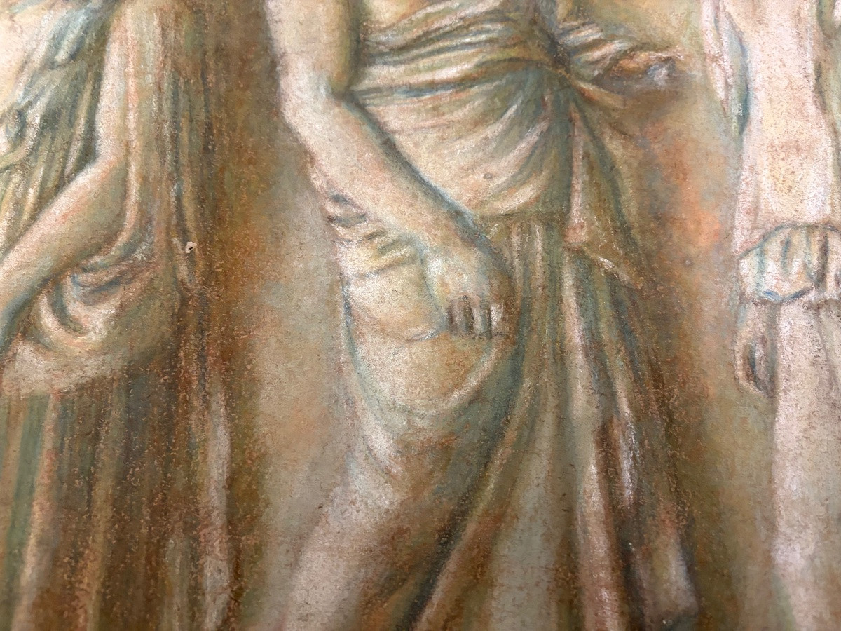 Large Late 19th Century Study Of An Antique Mural Frieze On Dark Buff Paper.-photo-7