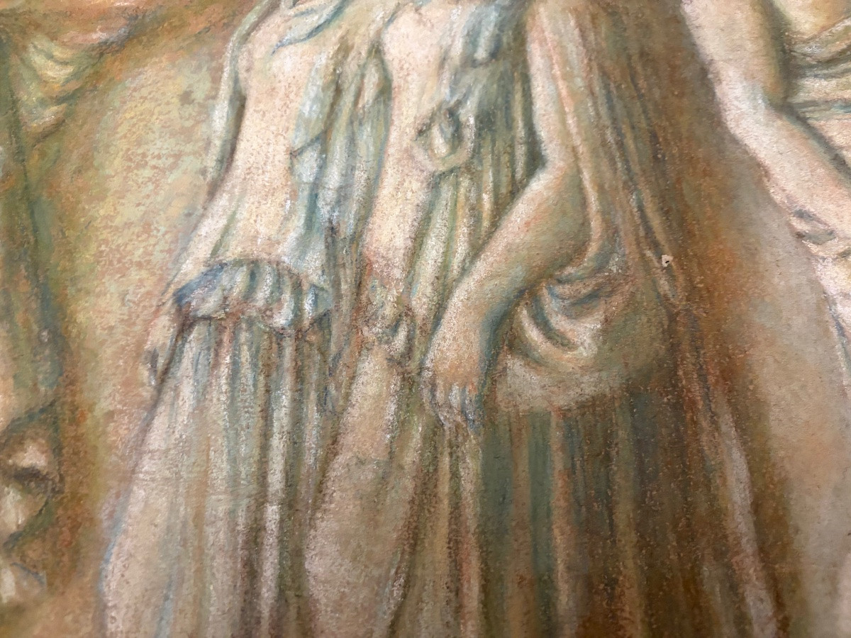 Large Late 19th Century Study Of An Antique Mural Frieze On Dark Buff Paper.-photo-8