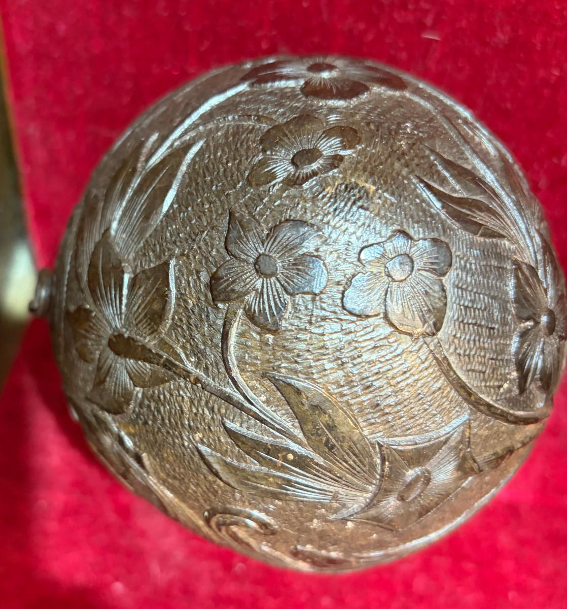 Engraved Coconut, Powder Flask Or Gourd, Silver Stopper, Early 19th Century.-photo-3