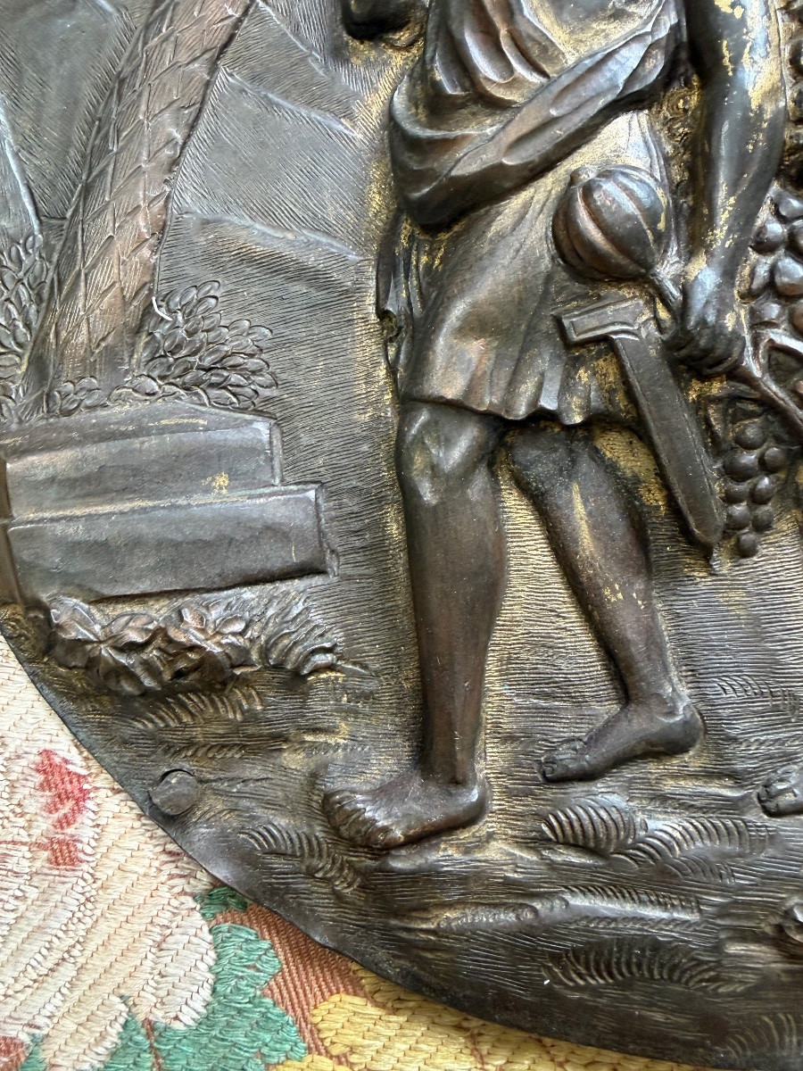Large Bronze Plaque Depicting The Harvest Of Grapes In The Land Of Canaan. 17th Century.-photo-3