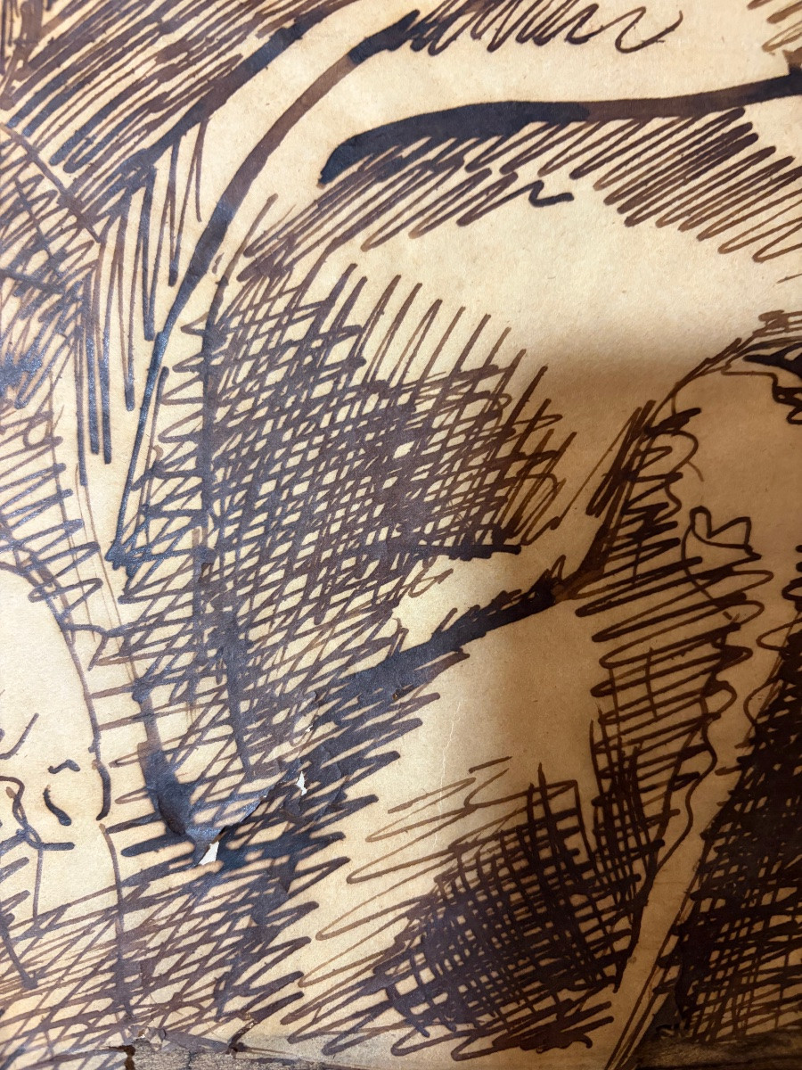 Grand dessin, encre brune sur papier calque, d’après Michel-Ange, étude pour le prophète Isaïe.-photo-5