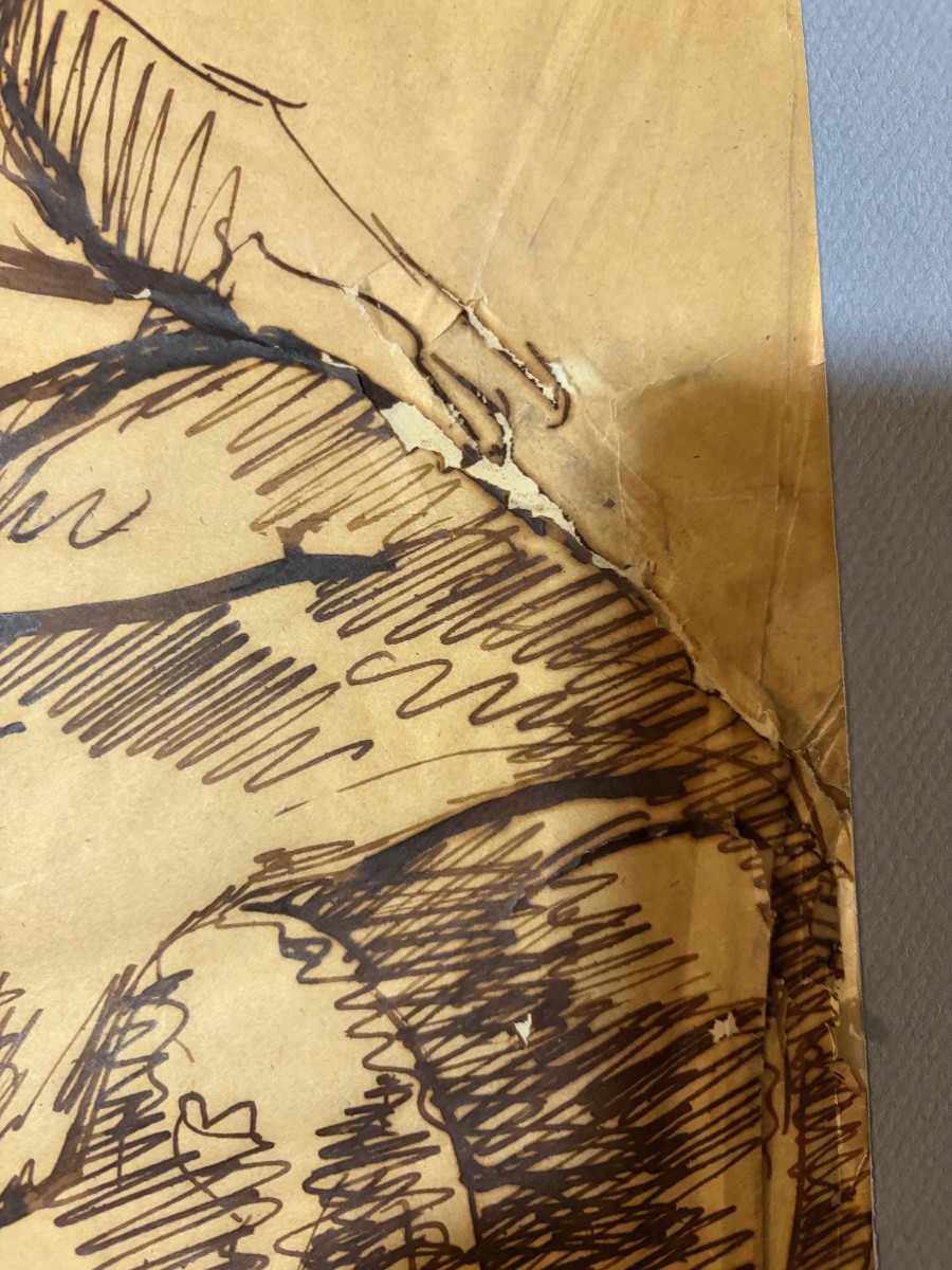 Grand dessin, encre brune sur papier calque, d’après Michel-Ange, étude pour le prophète Isaïe.-photo-8