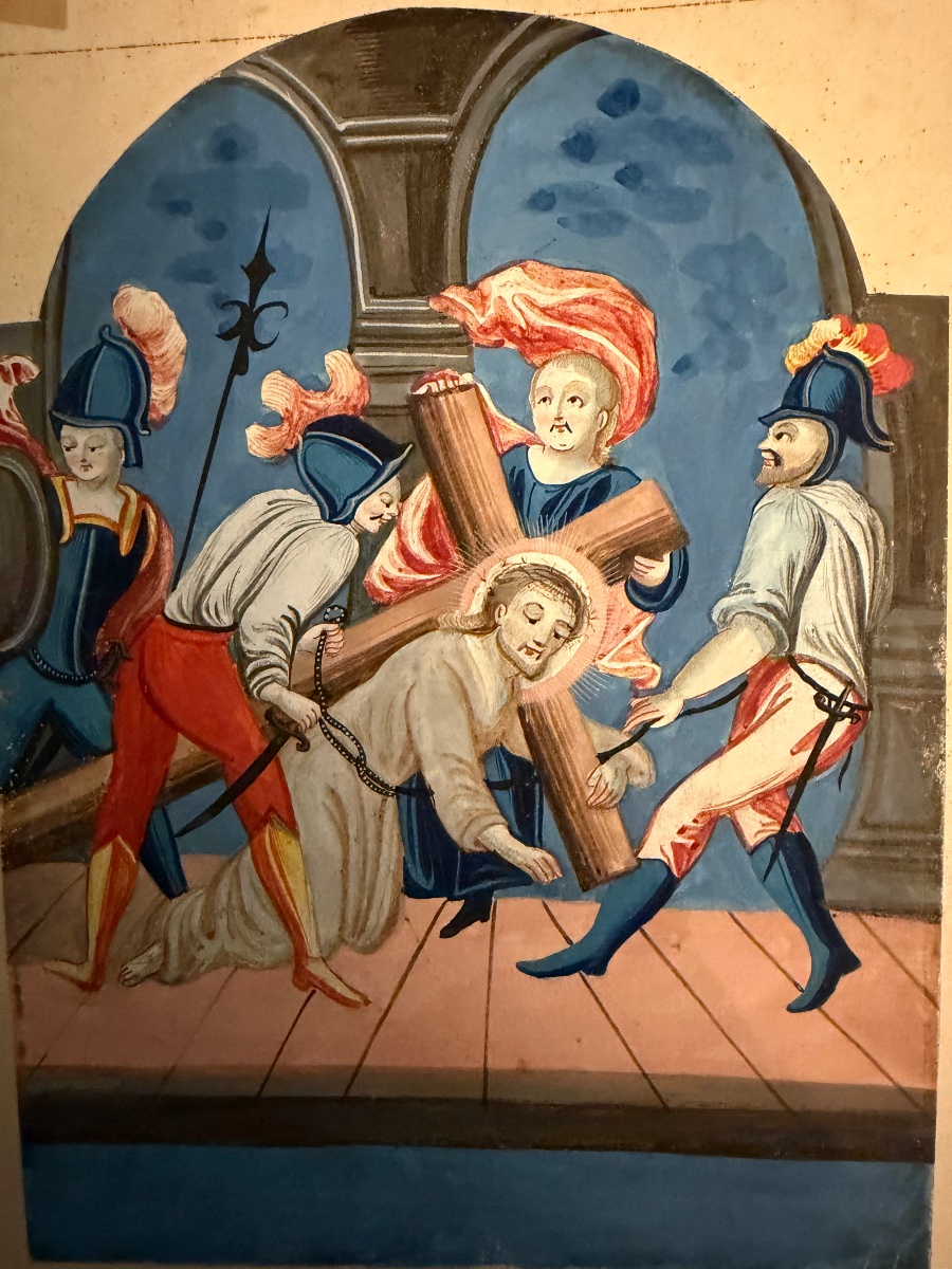 Dessin  partie d’un chemin de croix, gouache sur papier, XVIII éme siècle.-photo-1