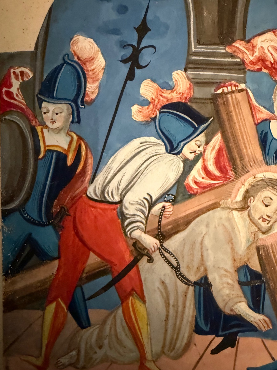 Dessin  partie d’un chemin de croix, gouache sur papier, XVIII éme siècle.-photo-4