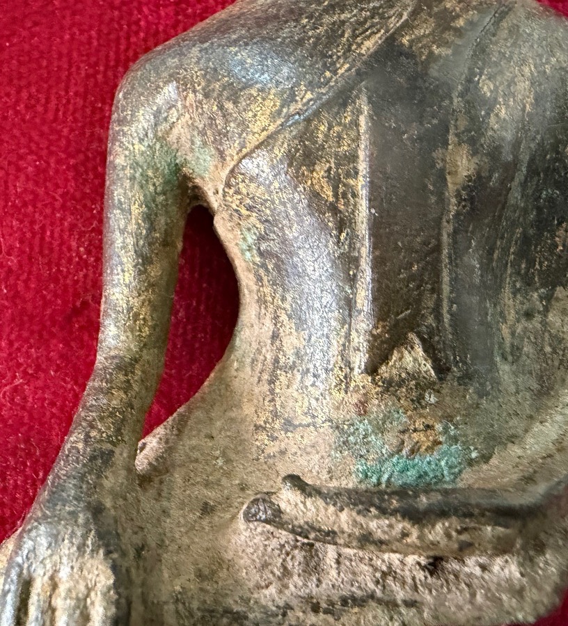 Statuette en bronze, boudha acéphale, assis, Thaïlande, XIX eme siecle.-photo-3