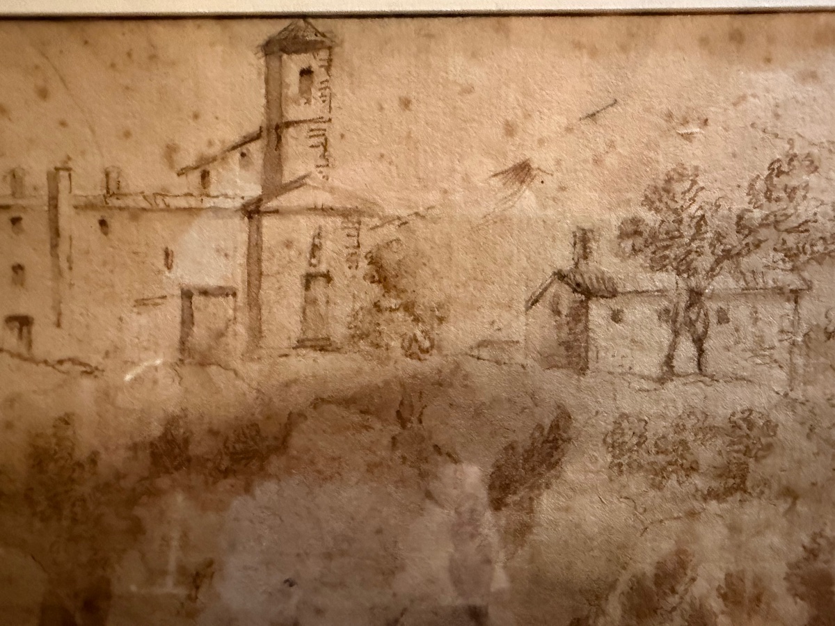 Dessin italien à la plume, une maison forte sur une élévation. Italie, XVIII éme siècle. -photo-2