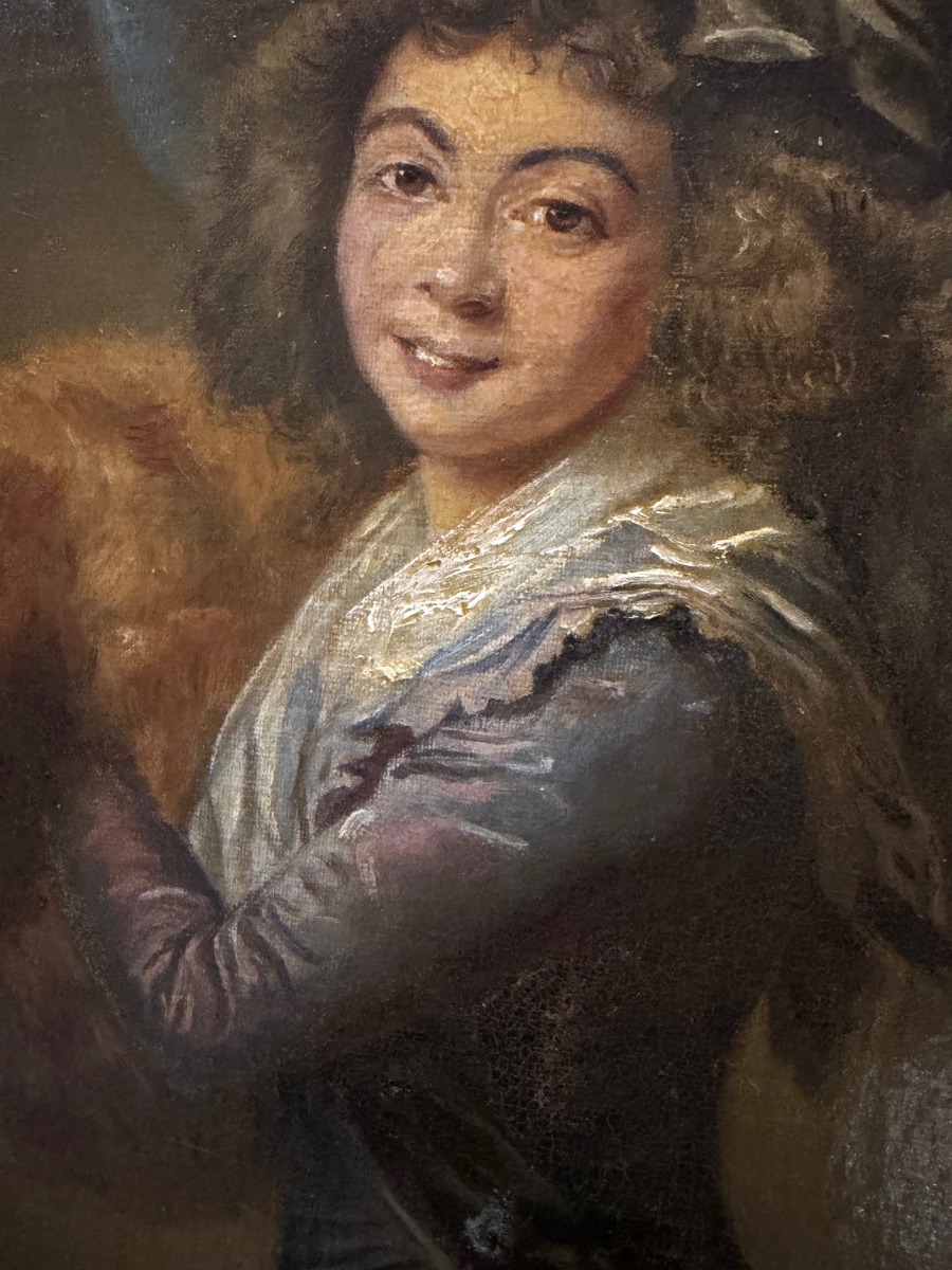 Oil On Canvas, Early 19th Century, Young Girl With Fur Muff, After Mme Vigée Lebrun-photo-2