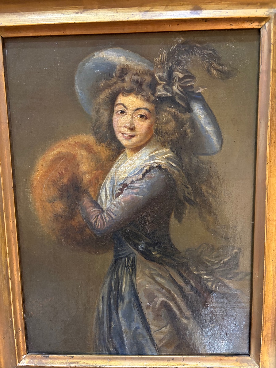 Oil On Canvas, Early 19th Century, Young Girl With Fur Muff, After Mme Vigée Lebrun-photo-3
