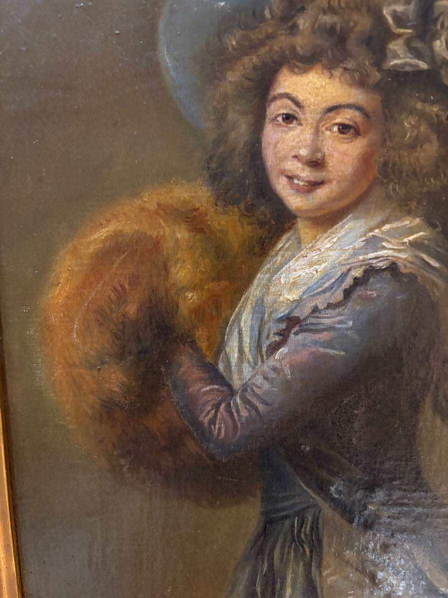 Oil On Canvas, Early 19th Century, Young Girl With Fur Muff, After Mme Vigée Lebrun-photo-2