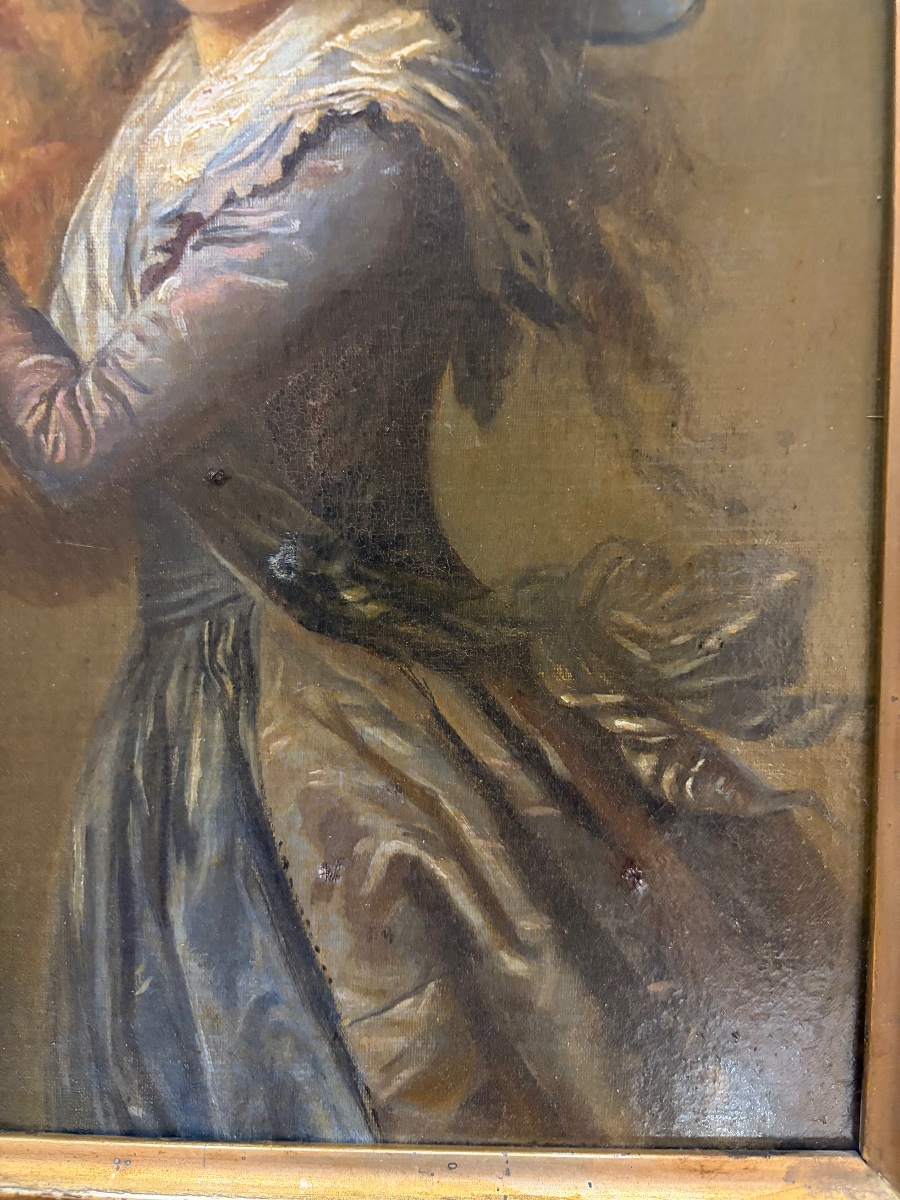Oil On Canvas, Early 19th Century, Young Girl With Fur Muff, After Mme Vigée Lebrun-photo-3